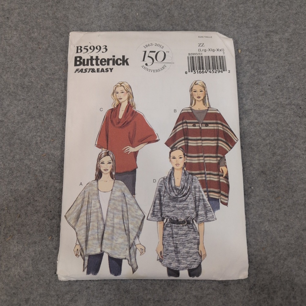 Butterick B5993 Misses Wrap Top Tunic Sewing Pattern Size ZZ L-XL-XXL Fast Easy